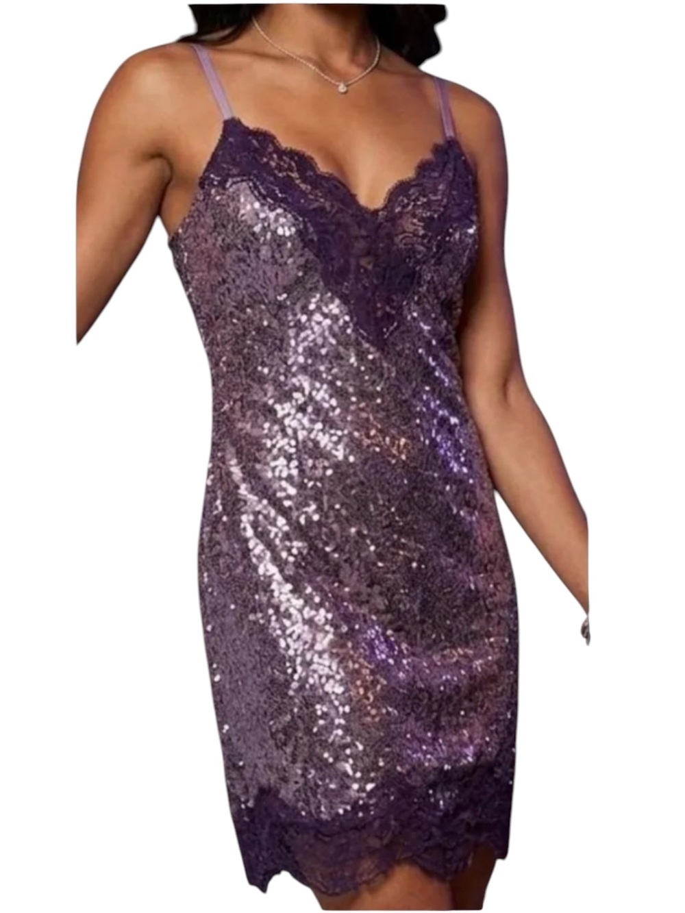 Wild Fable Purple Sequin + Lace Mini Dress w/ Adjustable Straps Sz.‎ Large